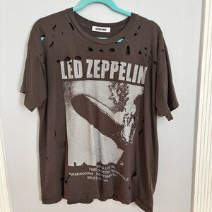 Daydreamer Graphic Oversized Led Zeppelin Distressed Gray T-Shirt - Sz: 6